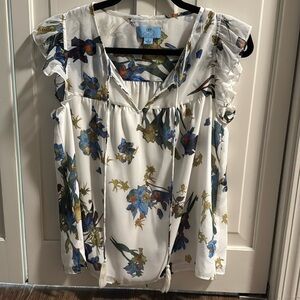 CeCe Cap Sleeve Floral Print Blouse